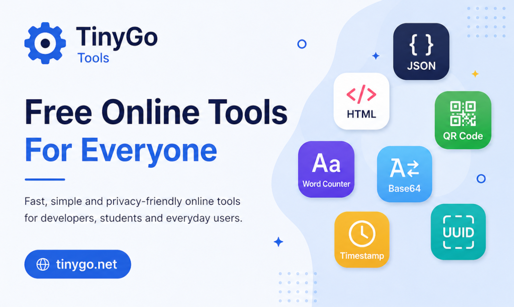 TinyGo.net tools for image compression, image resizing, JSON formatting, Base64 conversion and word counting